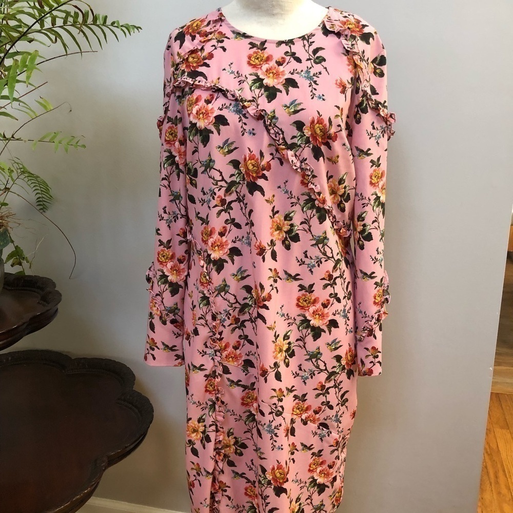 𝅺TOPSHOP pinkish rose floral dress long sleeve lightweight size 10‎